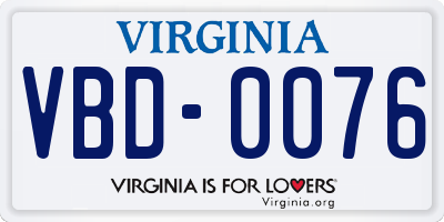 VA license plate VBD0076
