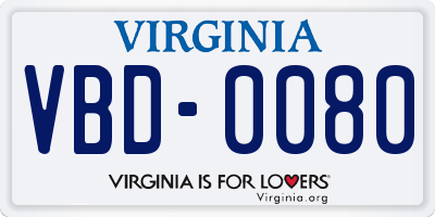 VA license plate VBD0080