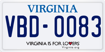 VA license plate VBD0083