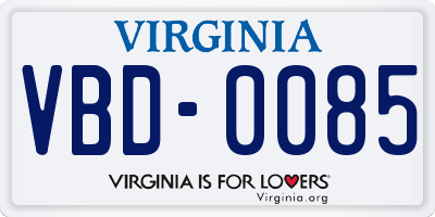 VA license plate VBD0085