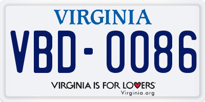 VA license plate VBD0086