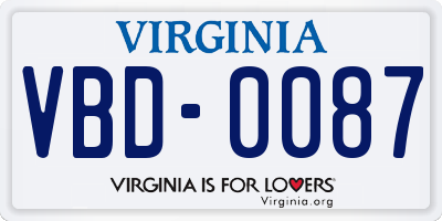 VA license plate VBD0087