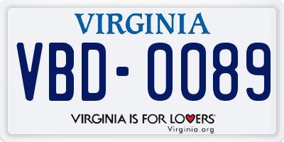 VA license plate VBD0089