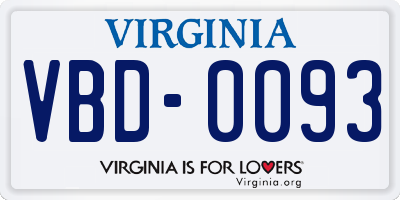 VA license plate VBD0093