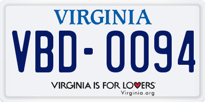 VA license plate VBD0094