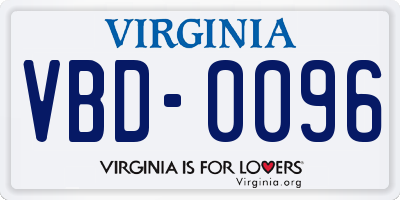 VA license plate VBD0096
