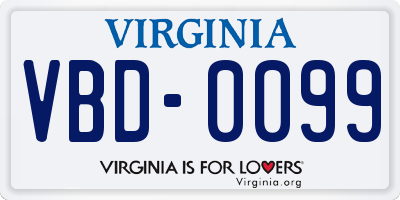 VA license plate VBD0099