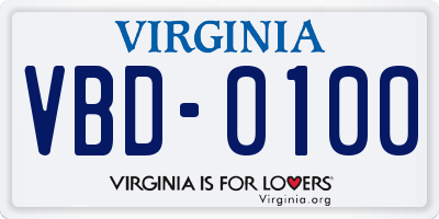 VA license plate VBD0100