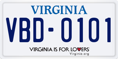 VA license plate VBD0101