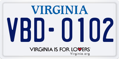 VA license plate VBD0102