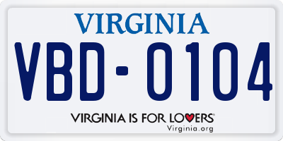 VA license plate VBD0104