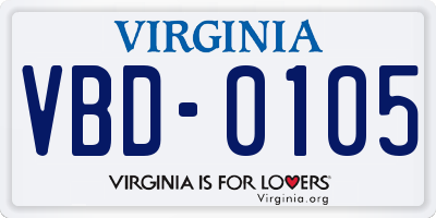 VA license plate VBD0105