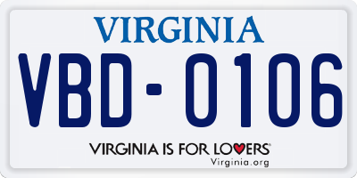 VA license plate VBD0106