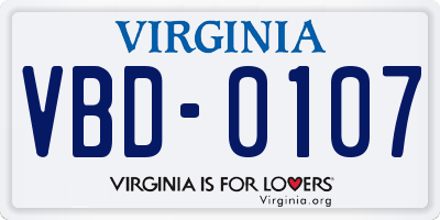 VA license plate VBD0107