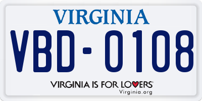 VA license plate VBD0108