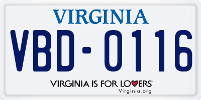 VA license plate VBD0116