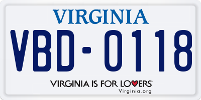 VA license plate VBD0118
