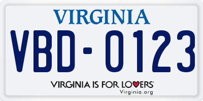 VA license plate VBD0123