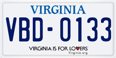 VA license plate VBD0133