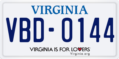 VA license plate VBD0144