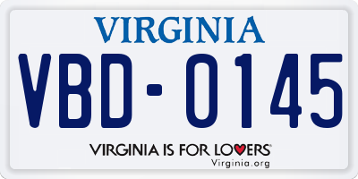 VA license plate VBD0145