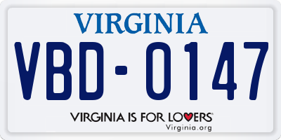 VA license plate VBD0147