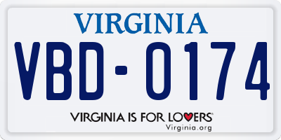 VA license plate VBD0174