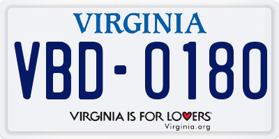 VA license plate VBD0180