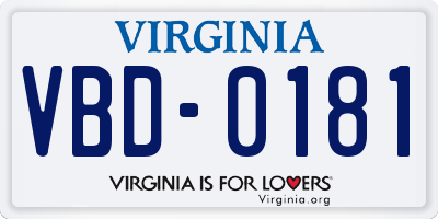 VA license plate VBD0181