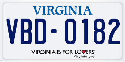 VA license plate VBD0182