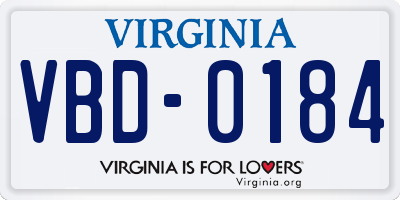 VA license plate VBD0184