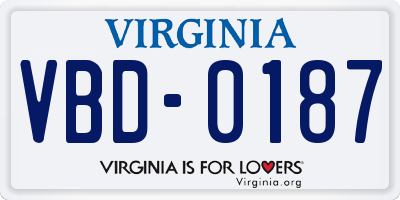 VA license plate VBD0187