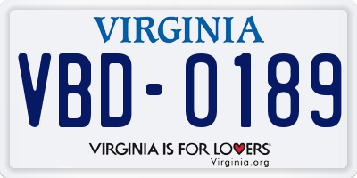 VA license plate VBD0189