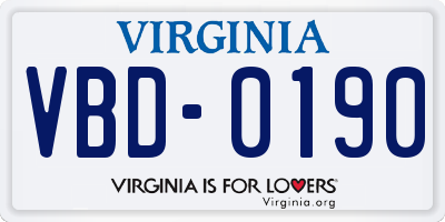 VA license plate VBD0190