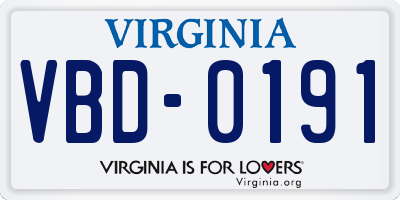 VA license plate VBD0191