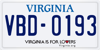 VA license plate VBD0193