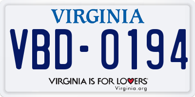 VA license plate VBD0194