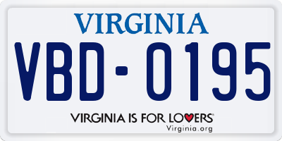 VA license plate VBD0195