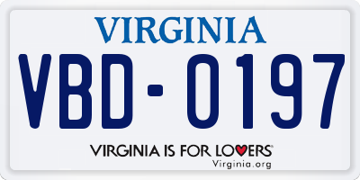 VA license plate VBD0197
