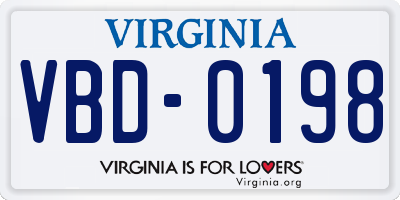 VA license plate VBD0198