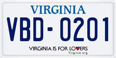 VA license plate VBD0201