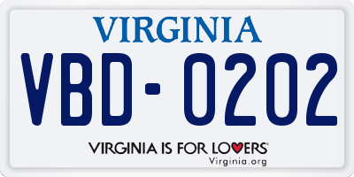 VA license plate VBD0202