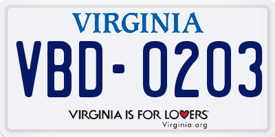 VA license plate VBD0203