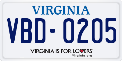 VA license plate VBD0205