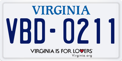 VA license plate VBD0211