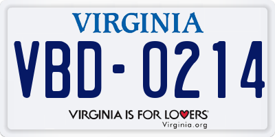 VA license plate VBD0214