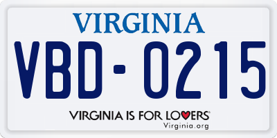 VA license plate VBD0215