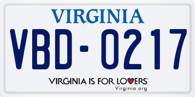 VA license plate VBD0217