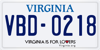 VA license plate VBD0218