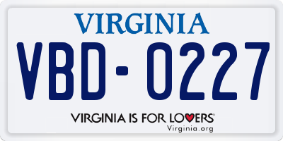 VA license plate VBD0227
